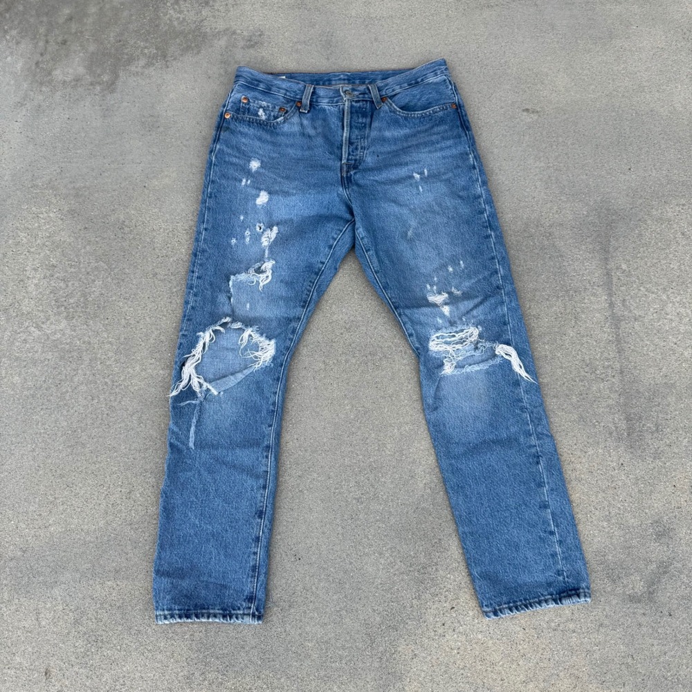 Levi's Premium 501 Original Fit Distressed Straight Leg Jeans Blue W27 L28